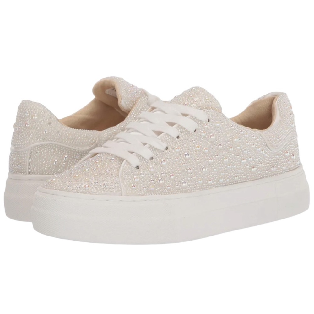 Betsey Johnson Sidny cream and white pearl lace up sneakers